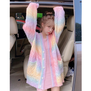 2025 Mới Mùa Xuân Mùa Thu Cầu Vồng Dễ Thương Đan Phụ Nữ Cô Gái Len Lỏng Lẻo Len Cardigan Mềm Sáp Áo Len - Product Image 4