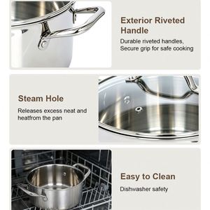 Utensilios de Cocina, Olla para Sopa de Acero Tri-Ply, Juego de Ollas de Acero Antiadherentes para Cocina de Gas e Inducción - Product Image 4