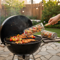 Panier de barbecue portable en acier inoxydable 304 non revêtu, avec poignée en bois, design minimaliste moderne, pour usage extérieur