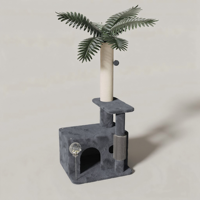 Arbre à chat tropical moderne en forme de palmier - Tour à chat multi-niveaux tout-en-un avec poteau à gratter en sisal de qualité supérieure et brosse auto-nettoyante intégrée