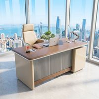 Bureau de direction moderne de luxe haut de gamme Foshan 1,4 m avec armoire de rangement, bureau de PDG/manager en bois grain chevron silencieux