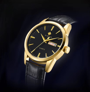 Montre-bracelet à quartz pour homme en or, bracelet en cuir, fenêtre calendrier, 39 mm, étanche, style affaires, vente en gros, offre spéciale - Product Image 6