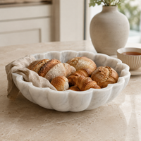 Bol à fruits WeiVibe en marbre blanc, coquille de pierre naturelle veinée grise, plat de service festonné, centre de table pour la décoration de la maison