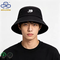 Sombrero de Pescador Personalizado con Estampado 'JD', Negro, de Ala Ancha, Protección Solar, Estilo Casual Urbano