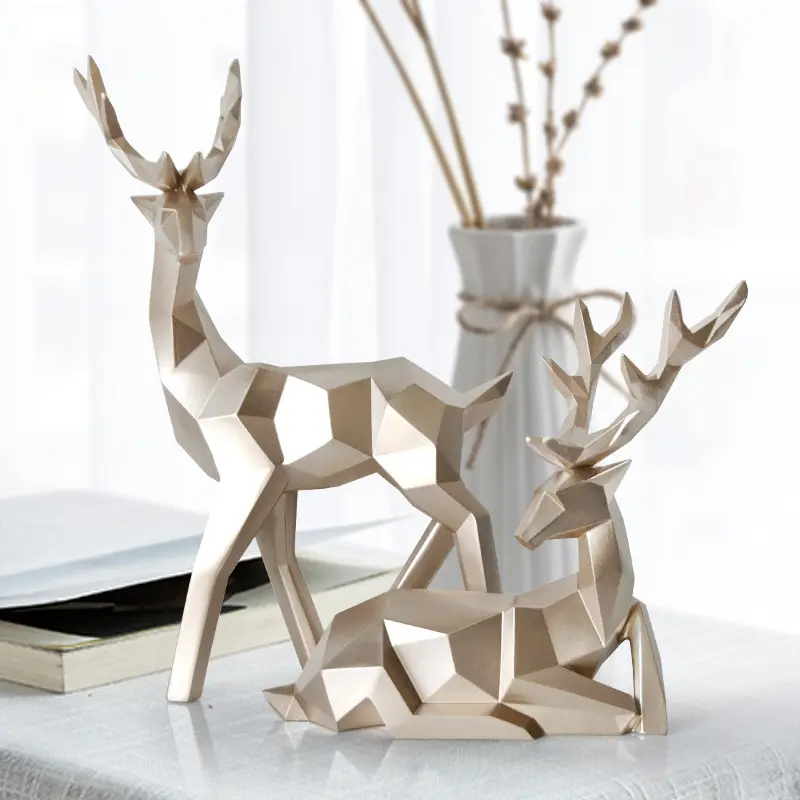 Artesanía de resina de estilo nórdico, decoración de construcción del hogar, adornos creativos modernos en 3D, geometría sólida, ciervo de la suerte