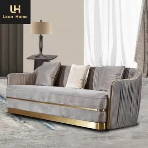 New high quality velvet italian sofa set designs luxury 3 seater sofa gold luxury living room furniture set sofa