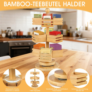 Tea Bag Organizer Wood Holder Coffee Box 9 Compartments Three-Layer 360 Rotating <strong>Carousel</strong> Rack Desktop <strong>Kitchen</strong> Office Stand - Product Image 2