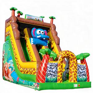 Structure gonflable d'obstacles et toboggan sur le thème du safari en jungle, en PVC écologique, pour enfants, aventure animale africaine, aire de jeux multicolore, zoo - Product Image 1