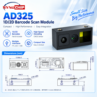 Module de scanner de codes-barres 2D QR intégré AD325, moteur de numérisation CMOS ultra-léger 2g, USB TTL232 pour kiosque, terminal industriel