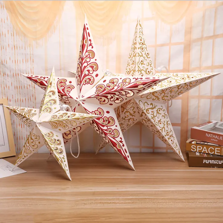 wholesale Hanging large paper stars Wedding Decorations 30cm five point Paper Star lanterns Christmas Decoration