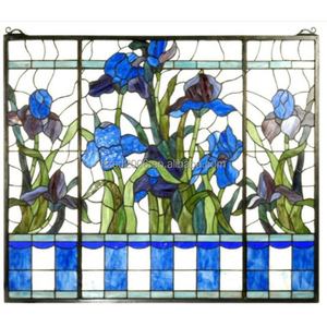 Panneau de vitrail Tiffany rectangulaire 24''*16'' à motif floral en feuille de cuivre pour fenêtre ou mur avec chaîne - Product Image 3