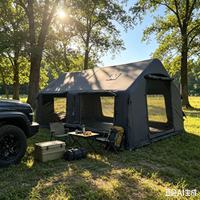 Tente imperméable en coton TC double couche quatre saisons avec ouverture automatique rapide, capacité de 6 à 10 personnes pour une utilisation en extérieur