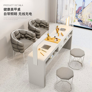 โต๊ะทำเล็บสมัยใหม่พร้อมกระจก LED โต๊ะเสริมสวยพร้อมลิ้นชักเก็บของแบบตั้งพื้นสำหรับร้านทำเล็บ - Product Image 3