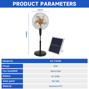 Ventilador Oscilante Blanco de 20W con Enfriamiento por Aire, Silencioso, Portátil, Solar, GD-FS930, Potencia de 20W que Proporciona un Fuerte Rendimiento de Enfriamiento, Precio al por Mayor - Product Image 3