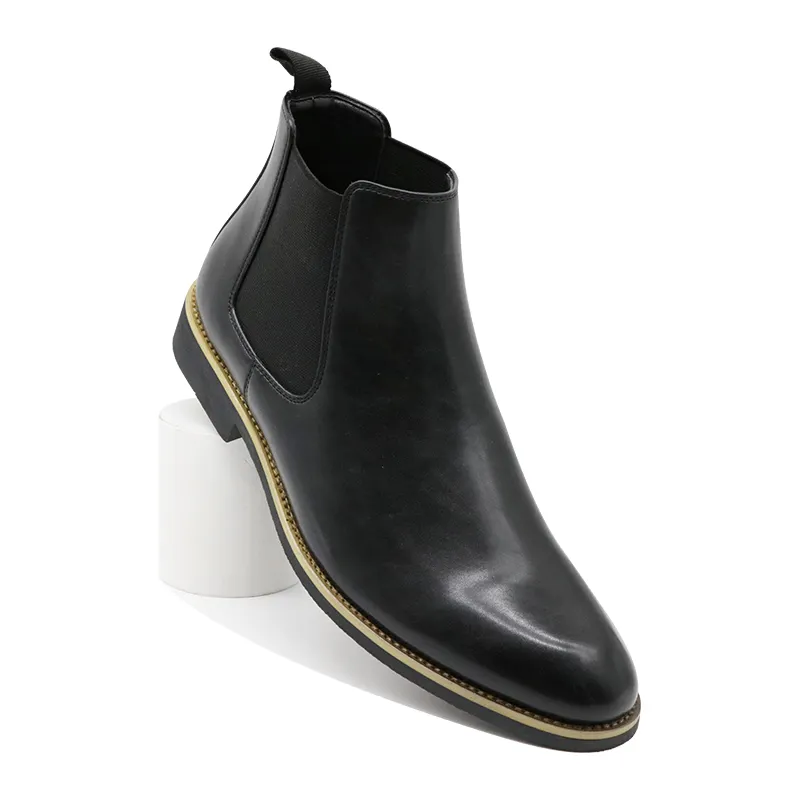 JSL149-11 Classic Good Quality Ankle Black PU Leather Slip On Flat Dress Men Chelsea Boots