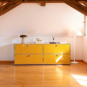 Mobiletto Modulare in Acciaio Inossidabile dal Design Moderno Bauhaus, Credenza per Soggiorno con Guide Silenziose e Vano Contenitore - Product Image 3