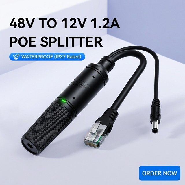 Outdoor Waterproof Black ABS 100/1000Mbps 48V to 12V 1.2A POE Splitter IEEE802.3AF/AT RJ45 POE Separator for CCTV Camera System