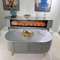 Table basse cheminée électrique en bois, meuble TV moderne de luxe pour salon avec connexion Bluetooth et design panneau