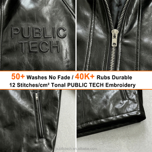 Veste Premium Personnalisée avec Logo Brodé en 3D pour Hommes, Veste à Capuche Zippée en Similicuir PU Moto, Vêtement d'extérieur, Fabricant OEM - Product Image 2