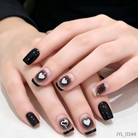 24 faux ongles roses nude en ABS avec colle, réutilisables, carrés courts, motif cœur et rayures, qualité salon, pour pose DIY