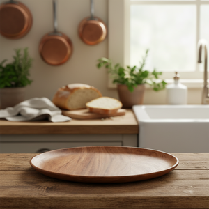 Ensemble de 4 plateaux ronds en bois d'acacia Lumina, table d'appoint ottomane, planche à charcuterie ou plateau à fromage pour le salon, 8 pouces x 0,75 pouces - Product Image 4