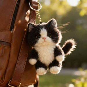 Niedlicher Plüsch-Katzen-Schlüsselanhänger, Nachbildung einer schwarzen Katze, Stofftier, Werbegeschenk, Spielzeug für Mädchen - Product Image 1