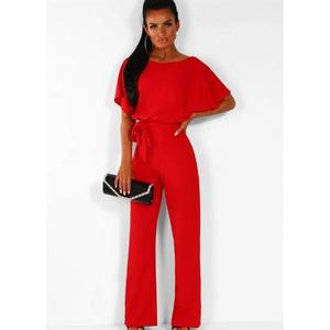 I-0792 Tuta Elegante da Donna con Lacci <span class=keywords><strong>in</strong></span> Vita, Tinta Unita, Gamba Dritta, Collo Rotondo e Maniche Corte - Product Image 3