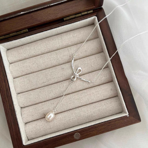 S925 Sterling Silver <b>Bow</b> Necklace With Pearl Pendant For Women <b>Gift</b> Jewelry - Product Image 2