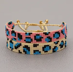 新款时尚豹纹手镯彩色珠子珠宝首饰波西米亚珠编织手镯