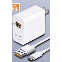 Pengisi Daya Dinding Super Cepat 100W USB-A dan USB-C Dual Port PD SCP Quick Charge Adapter dengan Kabel