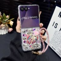 Funda para Teléfono con Lazo de Diamantes y Cadena, Envío Gratis para Samsung Fold 8 7 6, Envío Gratis para Samsung Z Flip 7 6 5 con Brillantina