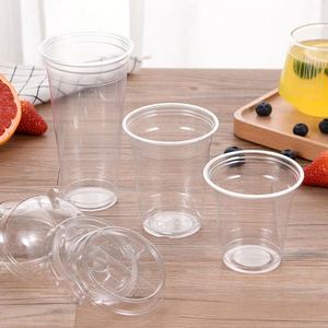Gobelet en plastique transparent jetable de qualité alimentaire PET pour café, lait, thé, crème glacée, gelée, avec couvercle, promotionnel en usine - Product Image 1
