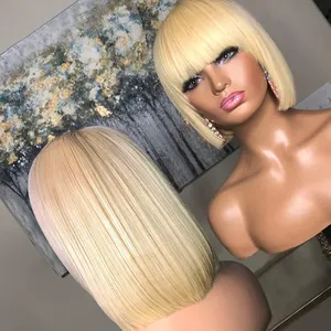 Cabelo humano remy brasileiro com franja, 613 loira de cabelo curto com franja para mulheres negras