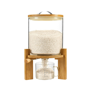 Distributeur de riz en verre de haute qualité avec support en bois, logo personnalisable, pour farine, sucre, rangement de cuisine, idéal pour les cadeaux - Product Image 2