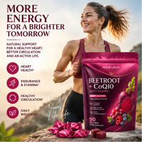 OEM ODM Beetroot Plus CoQ10 Soft Chews Marque Privée cGMP Végétalien Sans OGM Soutien Énergétique et Circulation Saine Gummies à Croquer