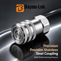 Raccord rapide hydraulique Bayou-Lok en acier inoxydable poli à face plate, 3/8 et 1/2 pouce, avec conception de serrage à verrouillage pour une grande stabilité