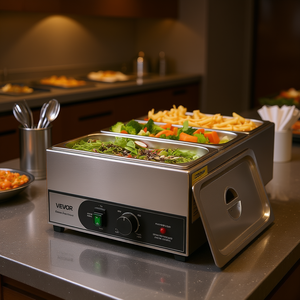 Calentador de Alimentos Eléctrico Comercial Vevor de 1200W, 3 Recipientes de Acero Inoxidable, Baño María, Equipo de Calentamiento para Buffet de Mostrador - Product Image 2