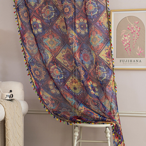 Voiles de fenêtre bohème marocain en diamant-Voiles en polyester aspect fait main avec frange détachable - Product Image 2