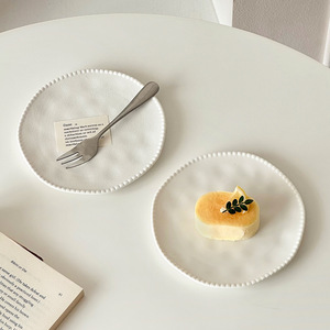Plato de Postre de Cerámica Blanca con Diseño de Puntos de Perla, Estilo Americano, Plato para Desayuno y Cena Familiar, Bandejas para Servir para Acampar - Product Image 3