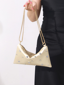 Pochette de luxe Bell, grande, en satin, ornée de perles et de strass, chaîne minimaliste, pour soirée, mariage, sac bandoulière motif carré, marque 5A - Product Image 2