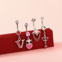 Toposh Rosa Herz Trendiger Sex-Kristall Nabel Drachenklaue Stylischer 316L Chirurgischer Edelstahl Bauchnabelpiercing
