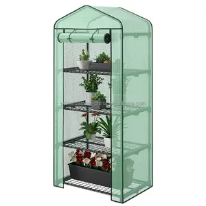 Mini invernadero de 4 niveles para interiores y exteriores, cubierta de PE, puerta enrollable con cremallera, portátil, impermeable, tienda de casa verde, cultivo de semillas y plántulas