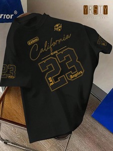 Camiseta Gráfica Vintage de Estilo Urbano para Hombre, Talla Grande, Negra, con Estampado de California <span class=keywords><strong>Los</strong></span> Ángeles King 23, Informal, Mezcla de Algodón, Manga Corta - Product Image 2