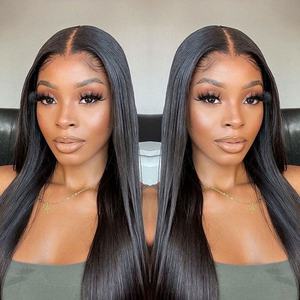 Peluca de Cabello Humano Virgen Brasileño Remy Liso Natural al por Mayor, con Frente de Encaje HD sin Pegamento, para Mujeres Negras - Product Image 1