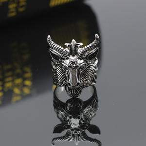 MW 힙합 레트로 아누비스 오각형 링 남자의 사탄 염소 머리 횡포 성격 스테인레스 스틸 패션 파티 선물 - Product Image 3