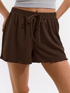 Short respirant taille haute pour femme avec cordon de serrage côtelé taille élastique imperméable lavage coloré coupe ajustée pour le printemps été - Product Image 4