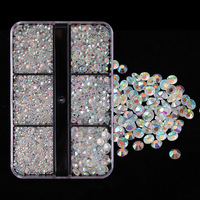 AB Nail Accessoires Argent Fond Plat Diamants 6 Grille Boîte Verre Coloré Strass Étincelant Explosif Nail Bijoux Cristal