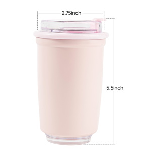 Gobelet à café isotherme à double paroi, 2-en-1, avec couvercle rabattable anti-fuite et paille amovible, en acier inoxydable 18/8, mug de voyage - Product Image 6