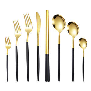 Juego de cuchillos y cucharas de acero inoxidable 304, oro negro para vajilla portuguesa, cubiertos desechables de alto valor para fiestas, filetes - Product Image 5