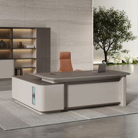 Ensemble de chaise de bureau exécutive ergonomique en forme de L avec armoire latérale - Bureau moderne minimaliste haut de gamme